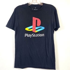 Sony Men's Black Playstation T-Shirt with Multicolor Logo, sz SM